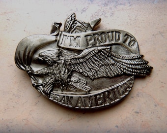 Vintage 90s Eagle Belt Buckle: Silvery American Pride