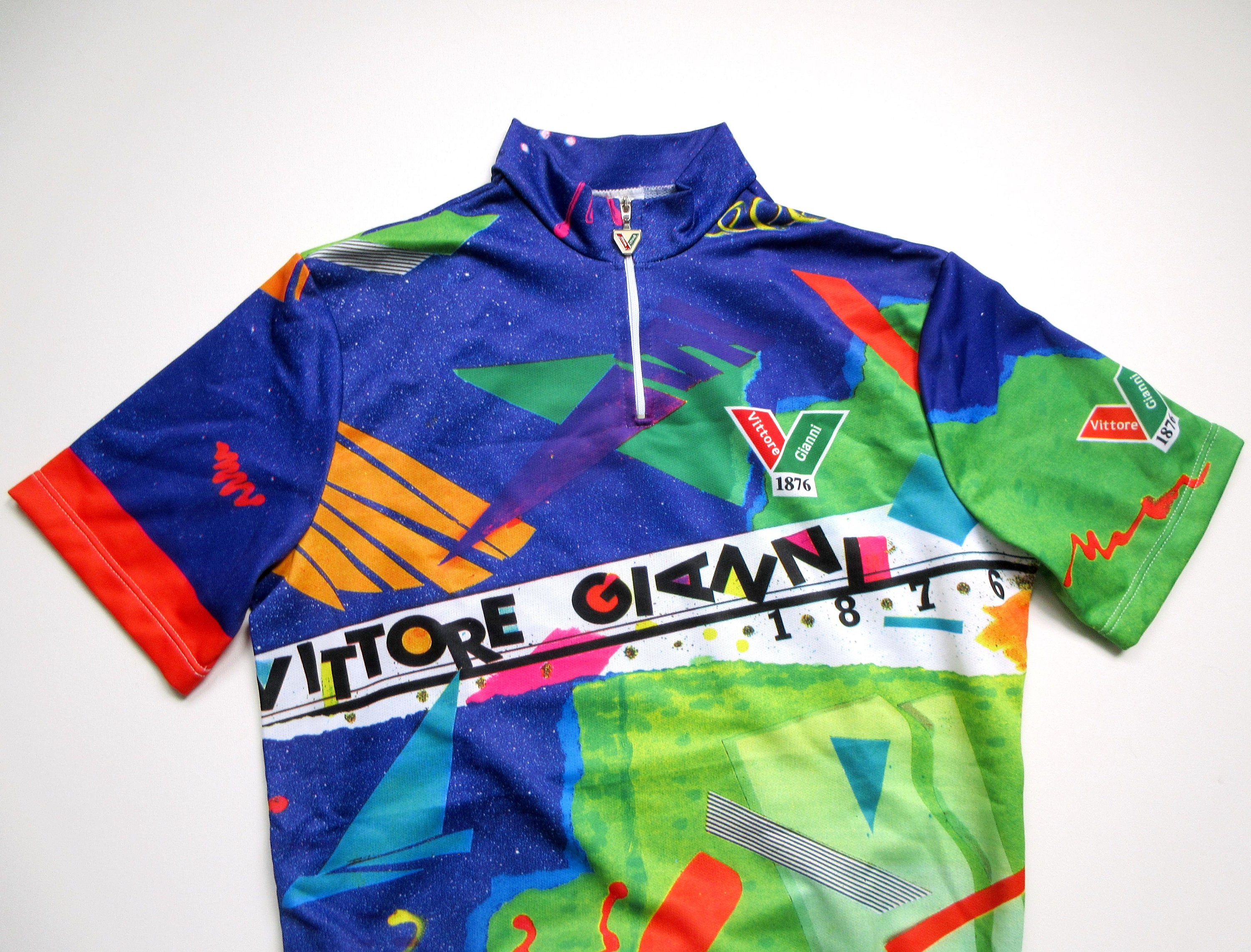 90s GianPaoloRivieri イタリア製 レーヨンシャツ Vintage Vittore Gianni Cycling Jersey: 90s Multicolored Italian