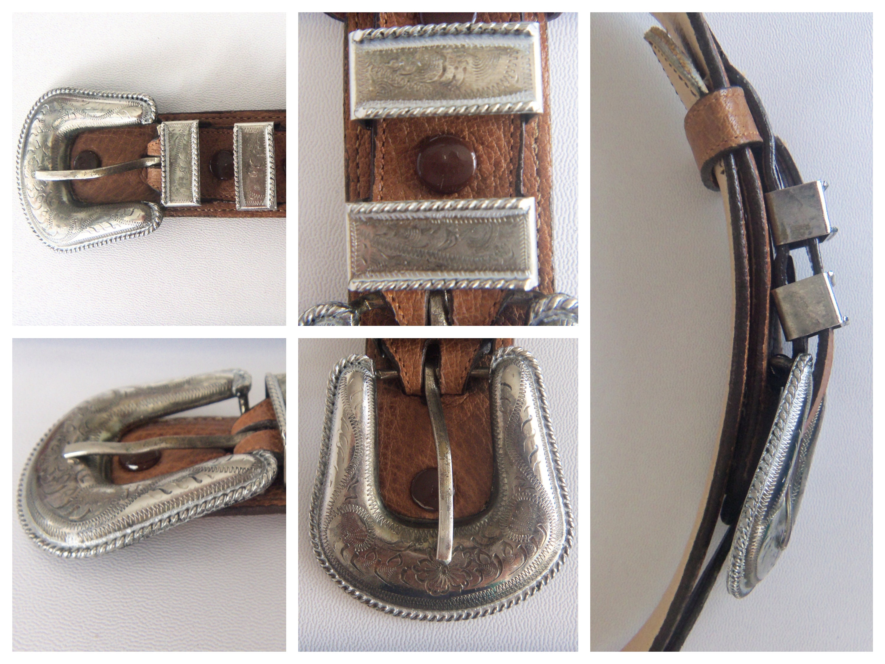 Vintage Mexican Leather Ranger Belt: Signed Alpaca Buckle  display picture 2