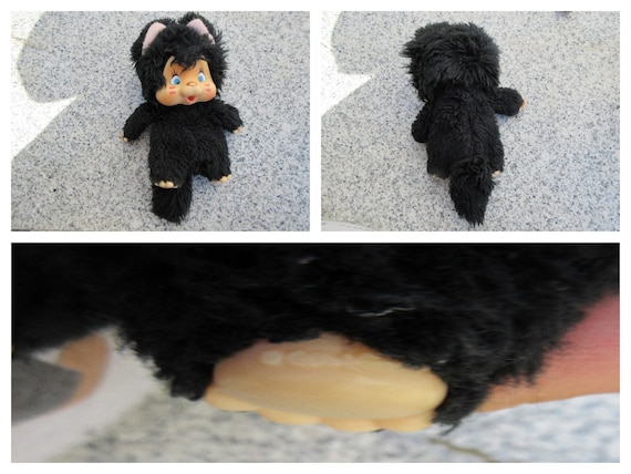 Vintage 1979s NYAMY Washino Black Kitten Cat-monchhichi