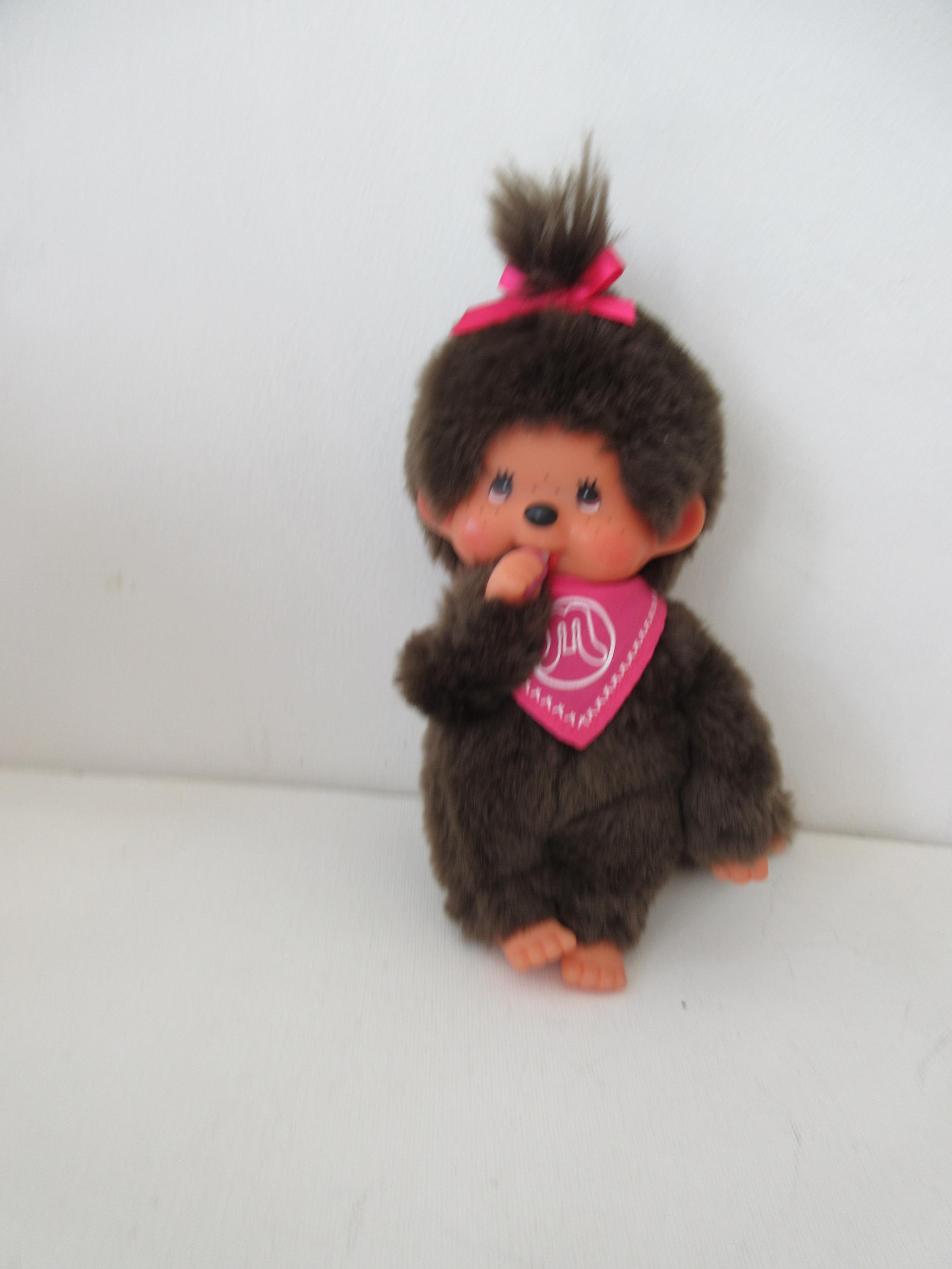 Vintage 1990s Monchhichi Girl Monkey Doll Pacifier Sucking