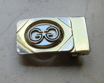1970sVintage Gucci Schnalle GG Logo Schnalle GürtelSilber und Ton Mode-Accessoire