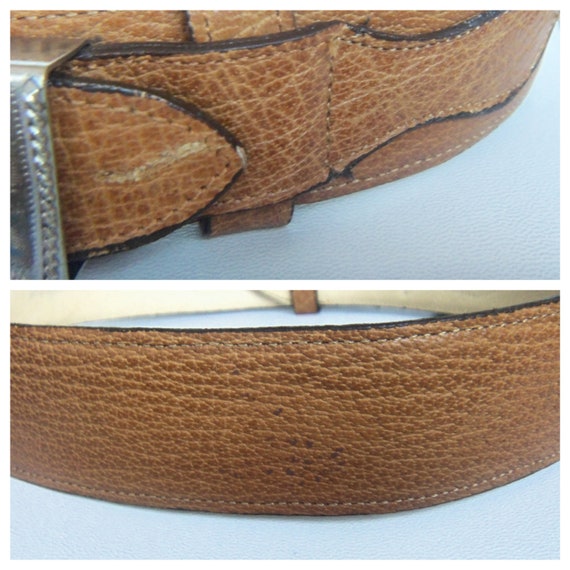 Vintage Mexican Leather Ranger Belt: Signed Alpaca Buckle  display picture 1