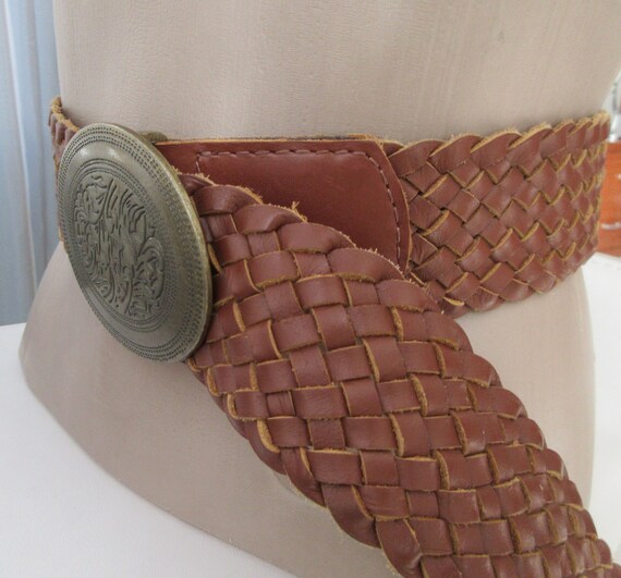Vintage Braided Leather Belt, Tan Brown Boho Y2K (size M) - Etsy display picture 1