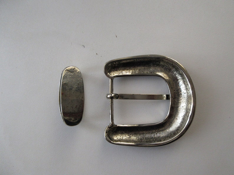 Vintage BERGE Silvery Buckle & Keeper, Jeweled Belt Buckle, Curved Convex Shape image 10