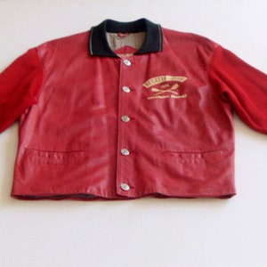 1985 WOW! Chevignon Expression Paris Regata-Club Leather Jacket w/ Knitted Sleeves French Disco Era Size Medium