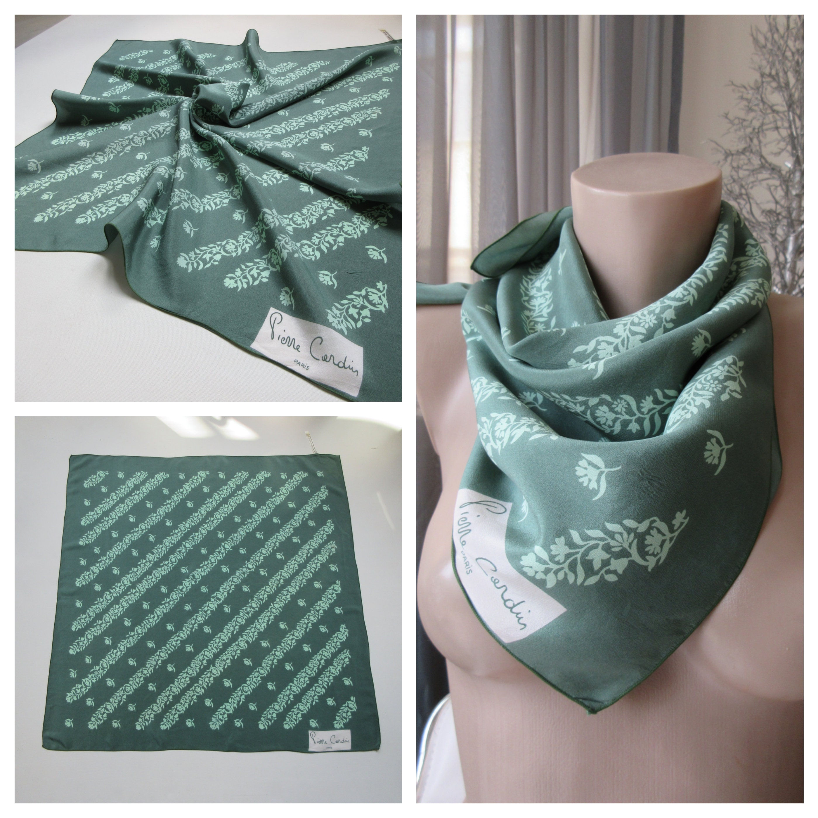 Foulard Authentique Pierre Cardin - 100% Soie - Motif Floral Multicolore - Occasion