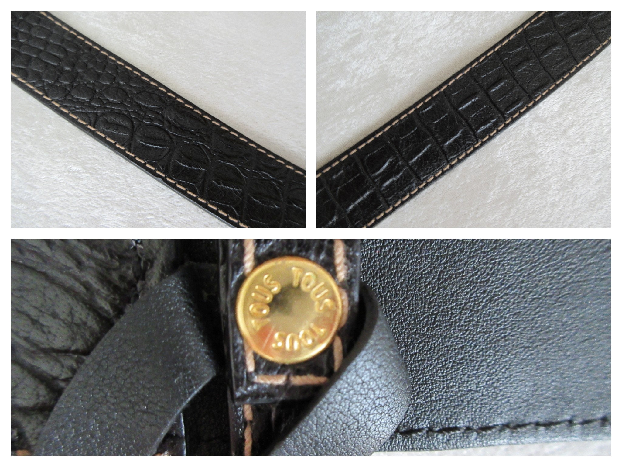 Teddy Bear Leather Belt, Stamped Croc Pattern Leather & Bear Teddy Bear Leather Belt, Stamped Croc Pattern Leather & Bear