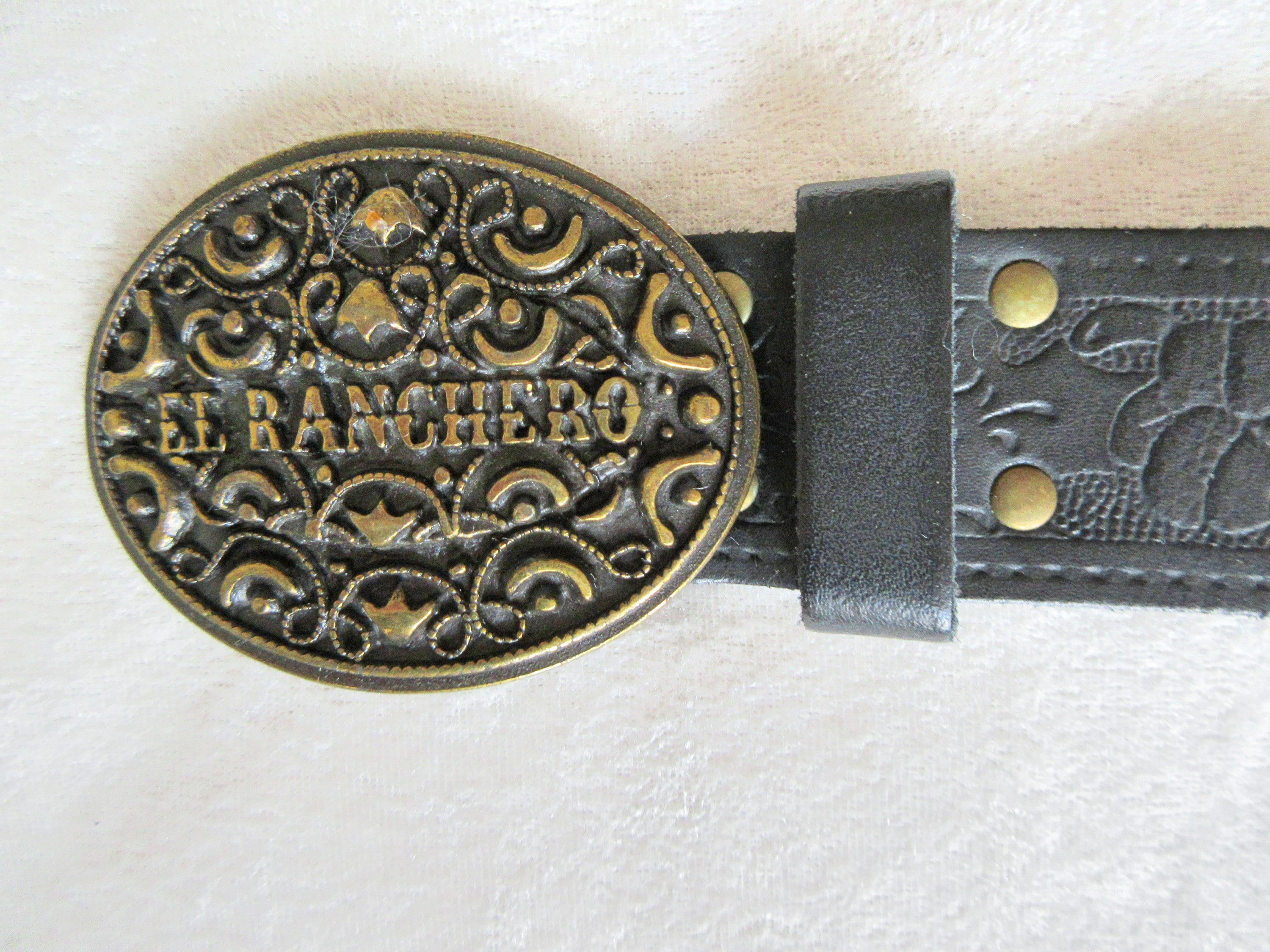 Vintage EL RANCHERO Buckle Embossed Leather Belt Tooled 