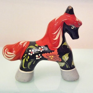 Vintage Russian Fairy Tale Wooden Horse,Hand Carved & Painted, Russian Native Art