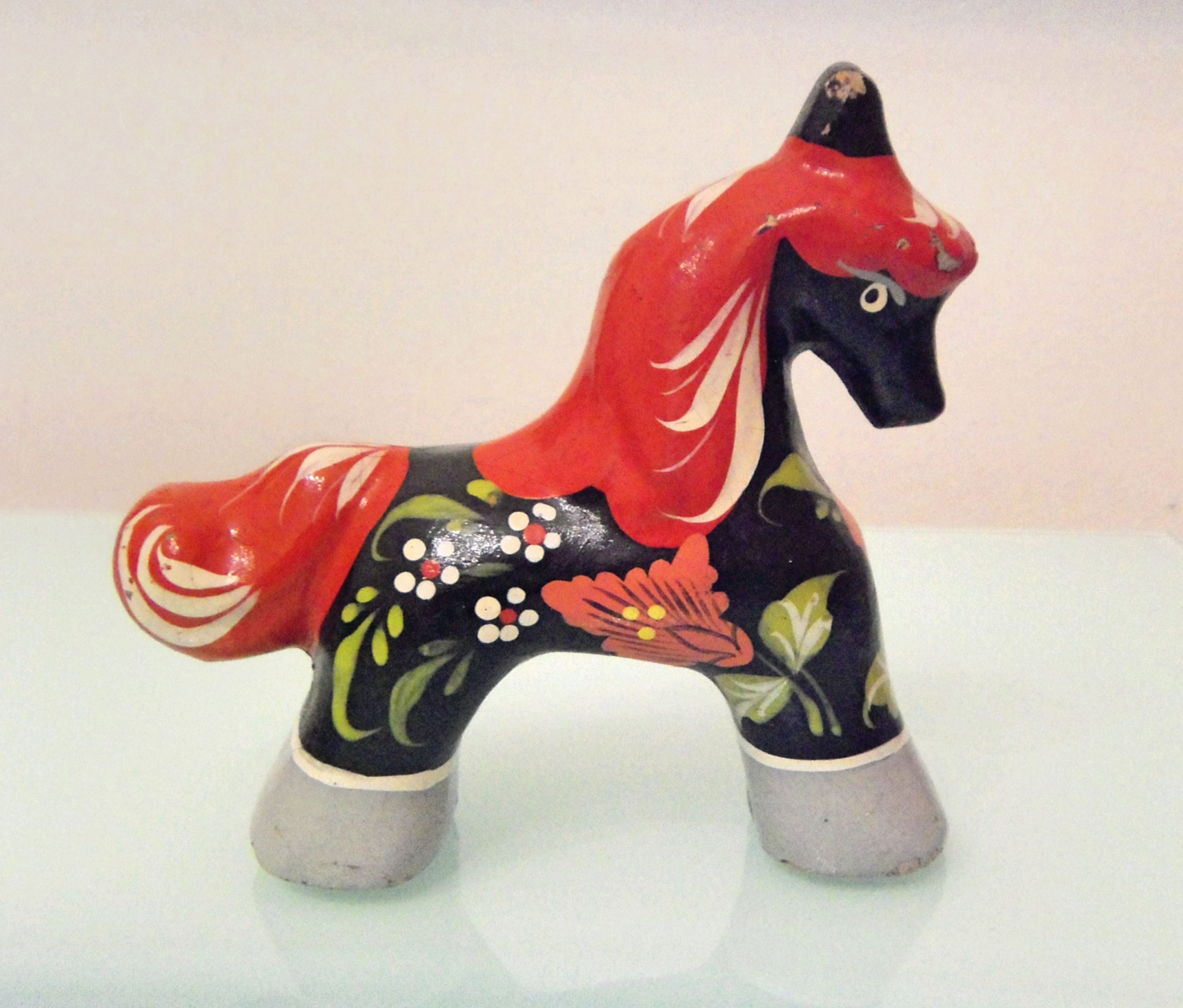 Vintage Russian Fairy Tale Wooden Horse,Hand Carved & Painted, Russian Native Art