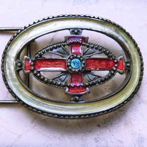 Vintage Enamel Cross Buckle Oval Shape Belt Buckle