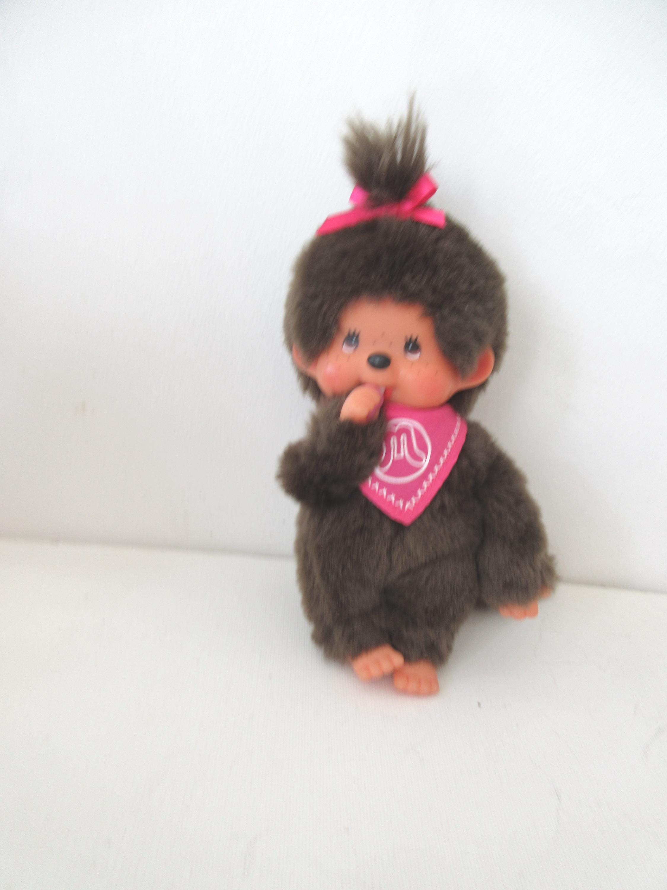 Vintage 1990s Monchhichi Girl Monkey Doll Pacifier Sucking
