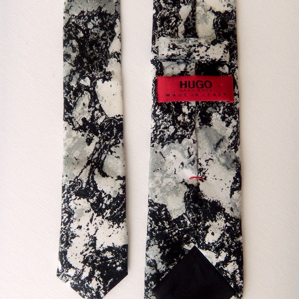 HUGO by Hugo Boss Silk Tie Printed Necktie Abstract Pattern Multicolor, 6cm, Made in Italy