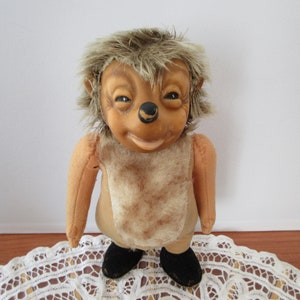 Vintage 25cm STEIFF Mecki Hedgehog Doll Toy Rubber Face, Fully Jointed, German Cartoon Character Figure West German Collectible Doll