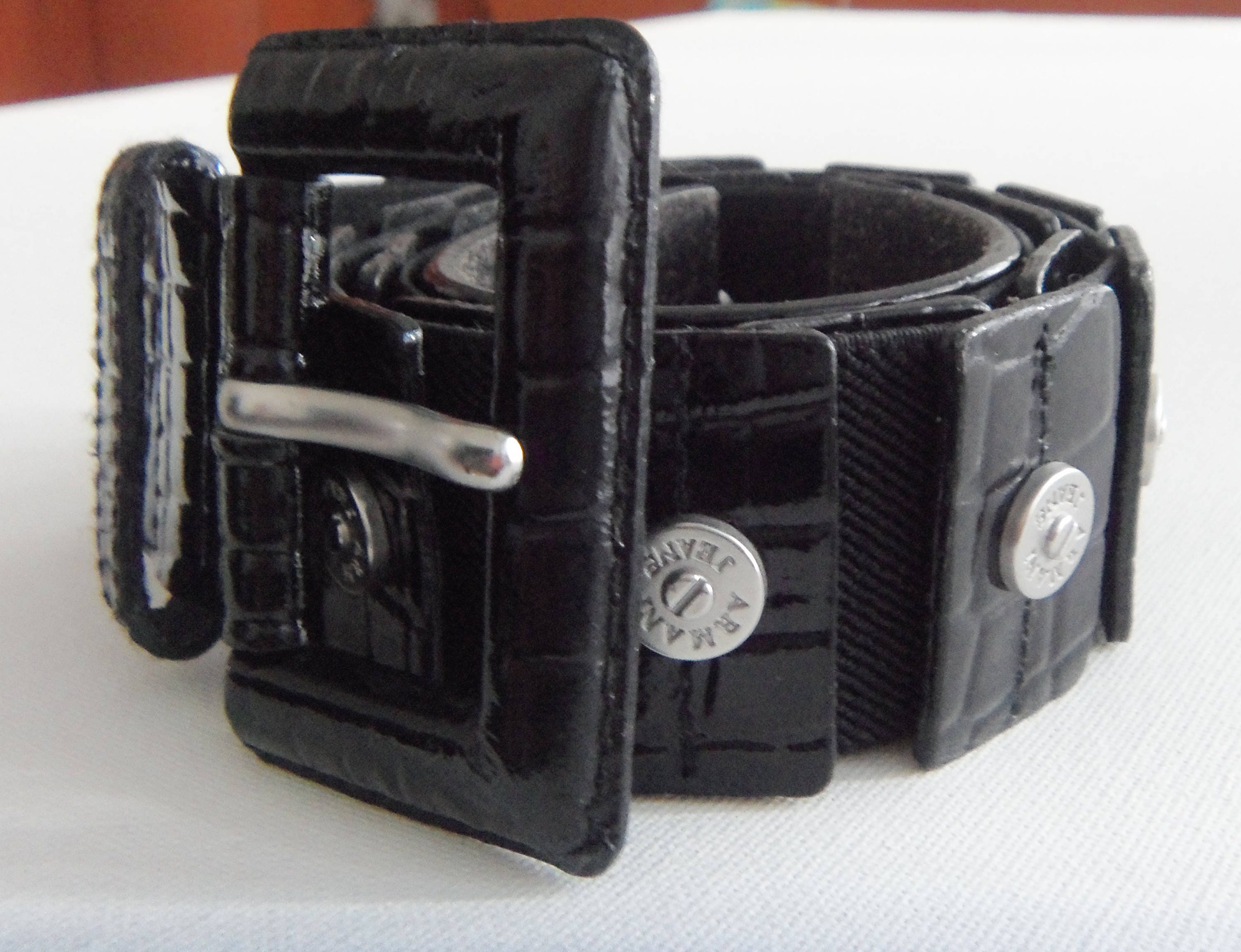 Authentic ARMANI JEANS Black Leather & Elastic Belt (size 