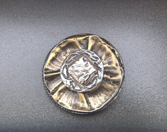Vintage F&G Unique Ruffle Buckle Hmmered Three Layer Bronze/Silvery Ornament