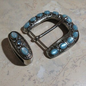 Vintage BERGE Silvery Buckle & Keeper, Jeweled Belt Buckle, Curved Convex Shape image 6