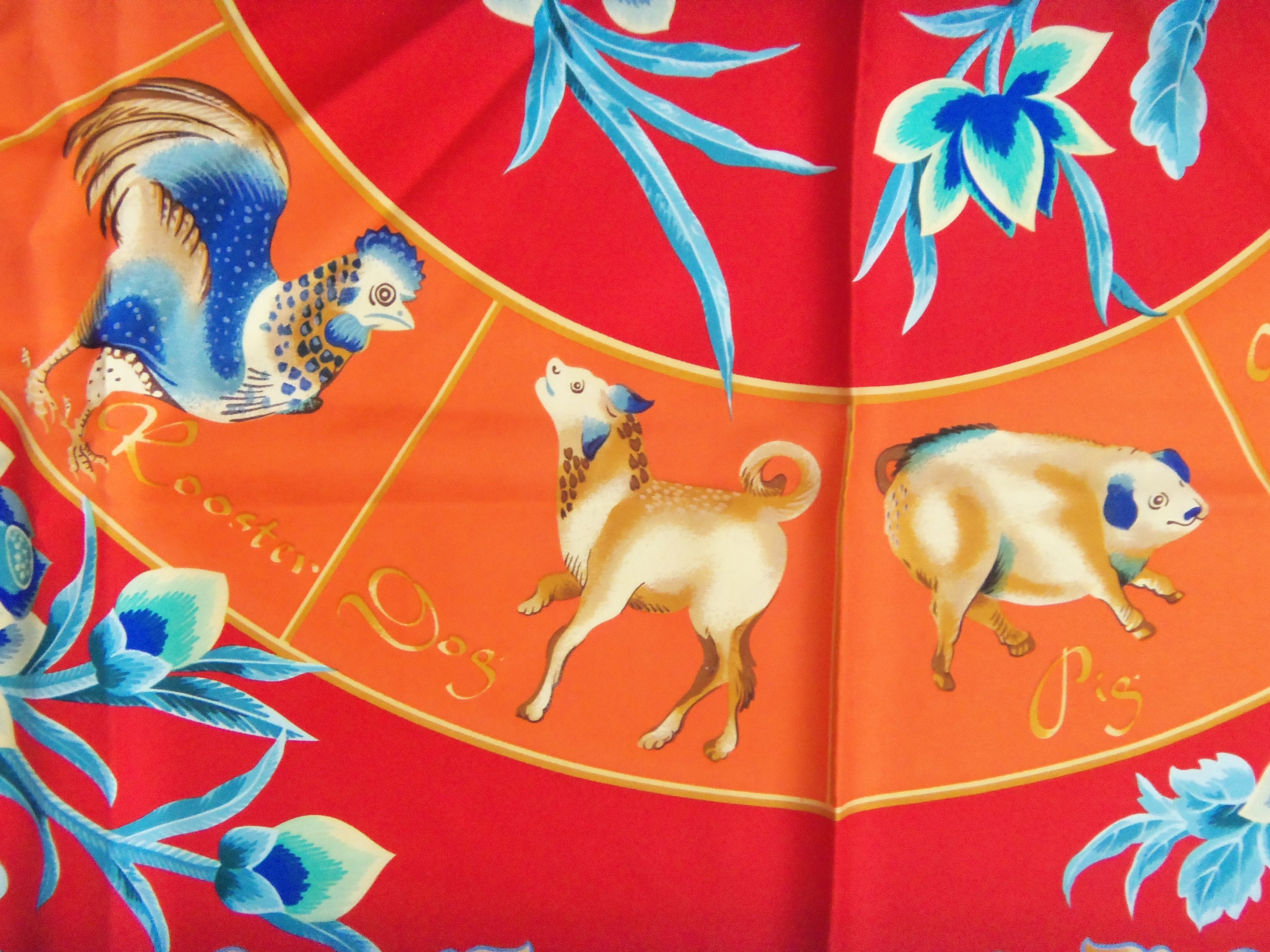 Vintage JOOP Silk Scarf Astrological Chinese Zodiac Design 