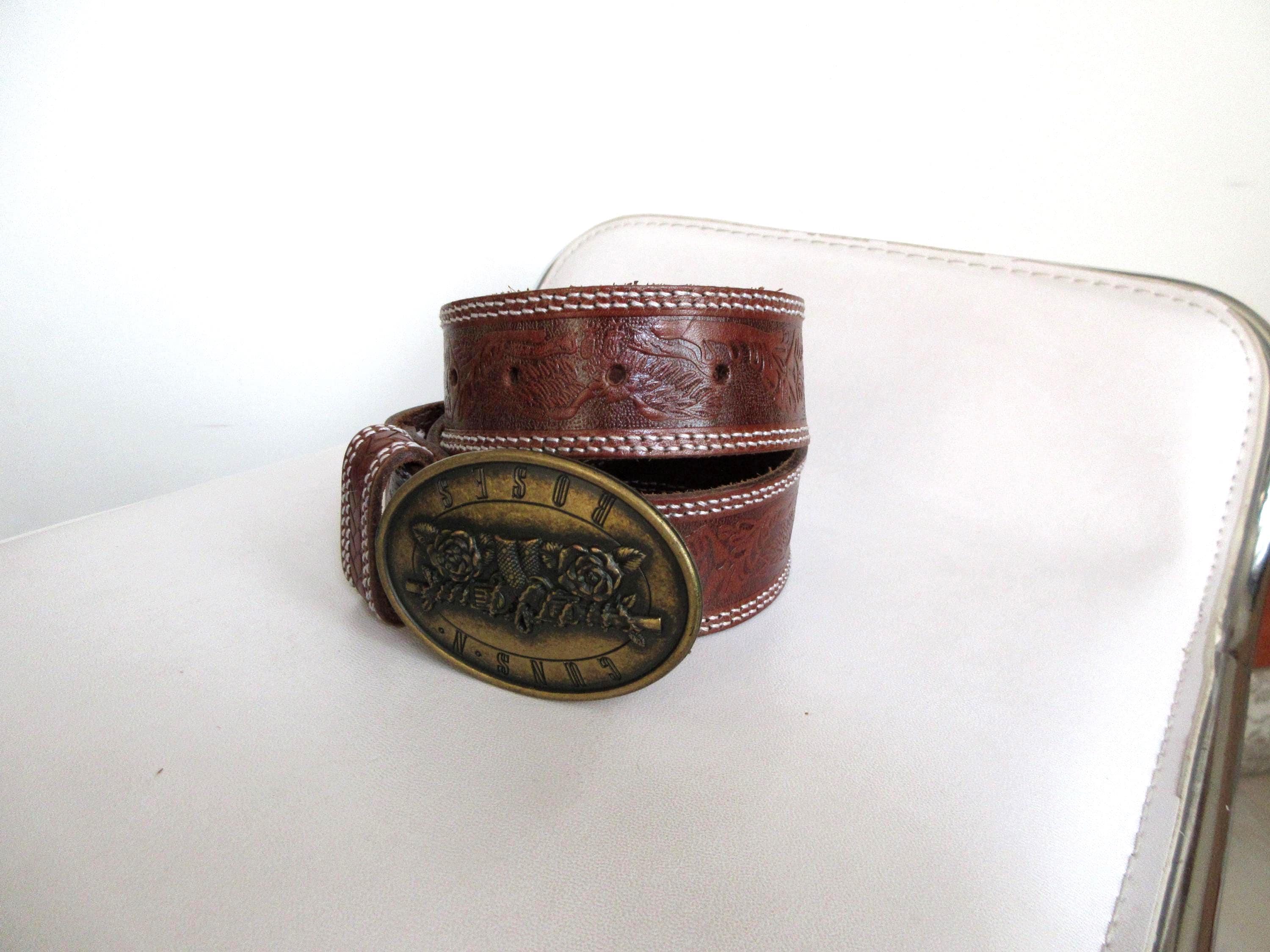 Ceinture Cuir Vintage Guns And Roses – Taille Ajustable, Homme (Occasion)