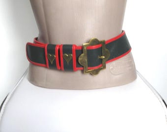 Vintage Dirndl Gürtel Oktoberfest Leder Gürtel Breite: 96 cm Breite mit massiver Bronze Schnalle & Herz Ornament