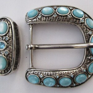 Vintage BERGE Silvery Buckle & Keeper, Jeweled Belt Buckle, Curved Convex Shape image 2