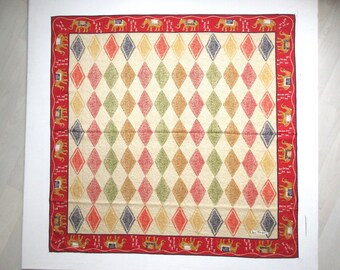 60s JIM THOMPSON Silk Scarf Elephant & Diamond Pattern Signed Designer Foulard Made in Thailand