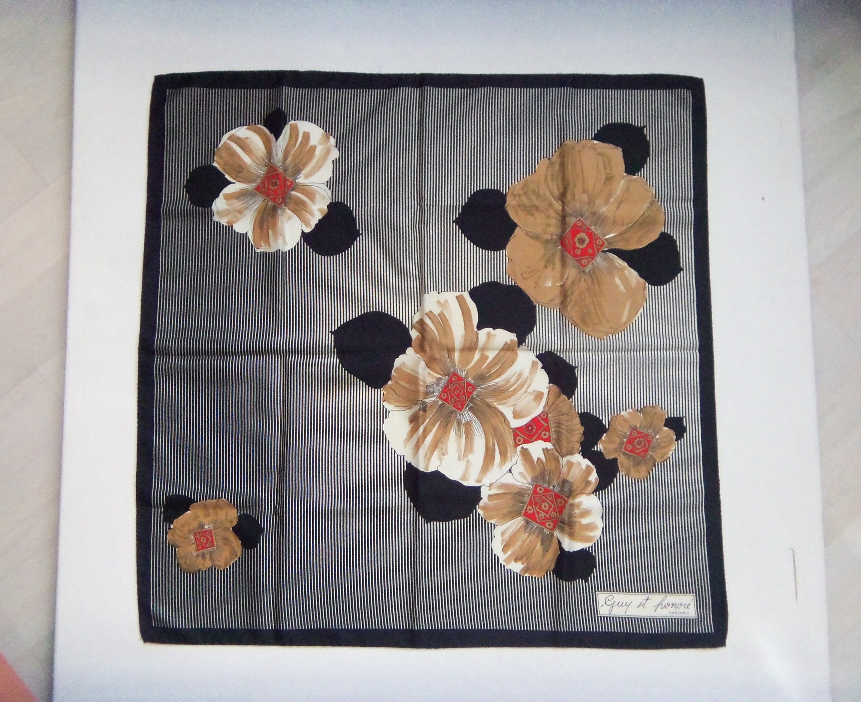 Vintage Guy St Honore Scarf Geometric & Flowers Pattern