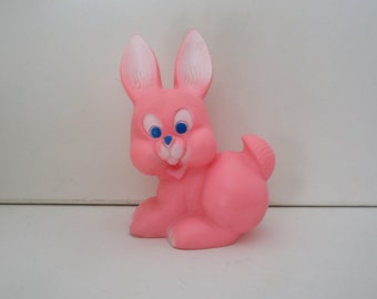 1970s Vintage Elephant Mark Squeak Rubber Bunny Squeeze Milky Pink Toy, Signed it M.DEP. /model depose/, Made in Italy