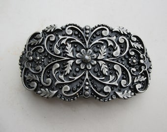 Vintage Buckle Italian Massive Belt Buckle Pewter Color, Forest Motives Arabesque Style, Large & Heavy Dirndl Accessory