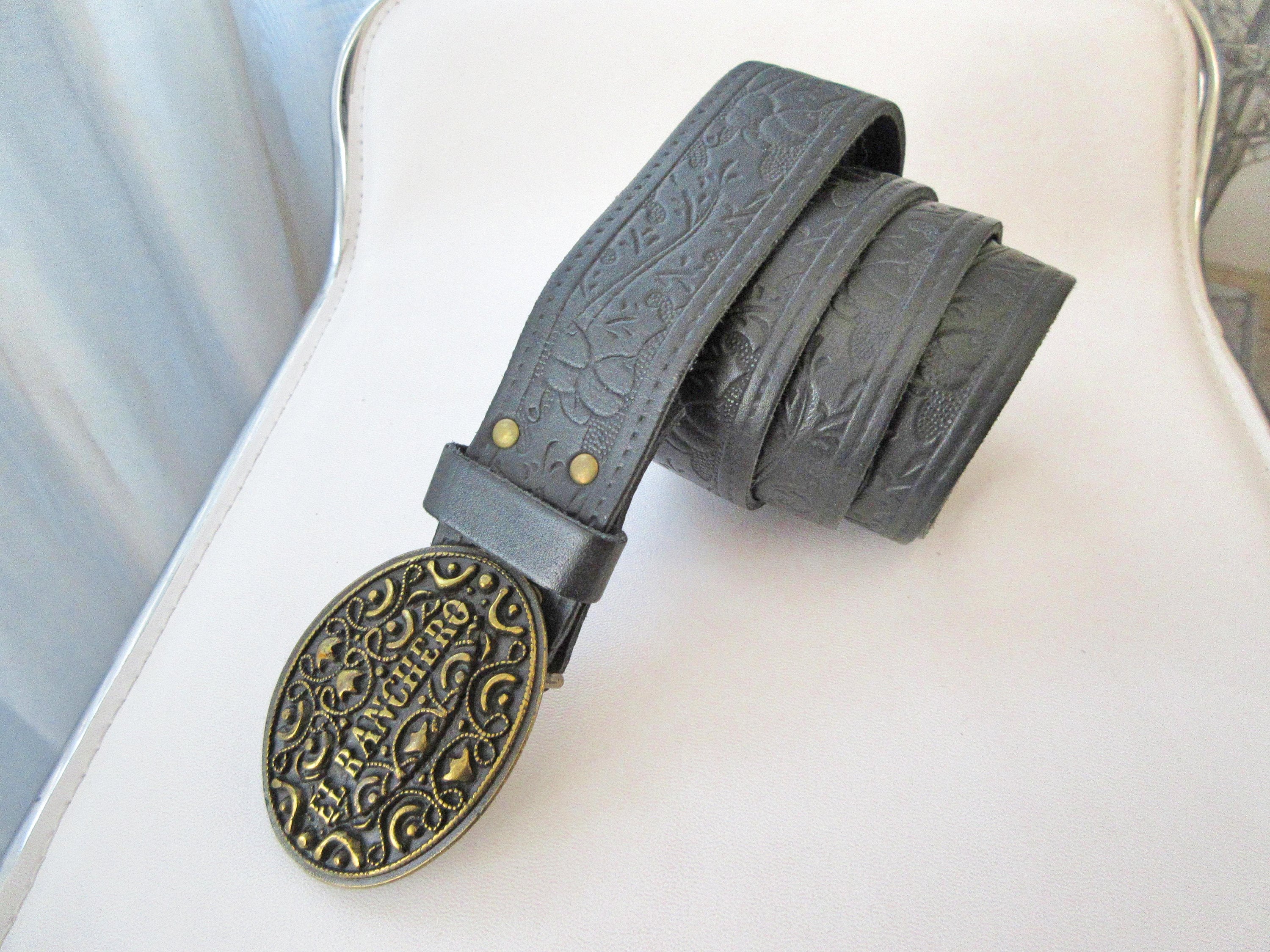 Handmade Ranchero leather vintage belt w/buckle Vintage EL RANCHERO Buckle Embossed Leather Belt Tooled  main image 4