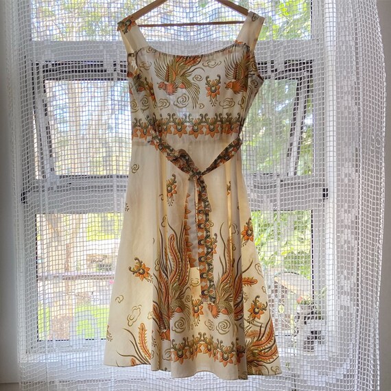 1950s/60s Batik , Bird and flower print wrap dress
