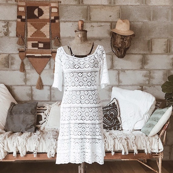 1970s crochet lace mexican wedding dress