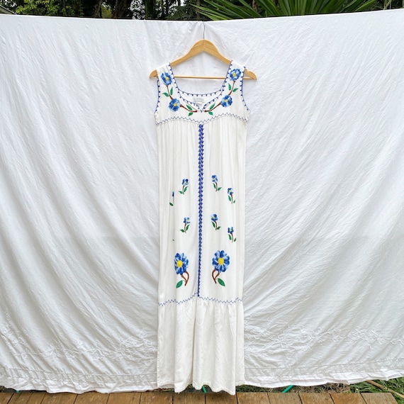 1970s cotton folk embroidered maxi dress