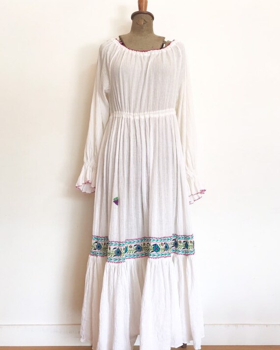 solid embroidery peasant maxi shift dress