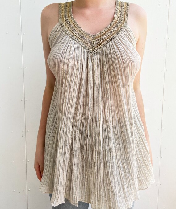 Gold lurex crochet gauze blouse