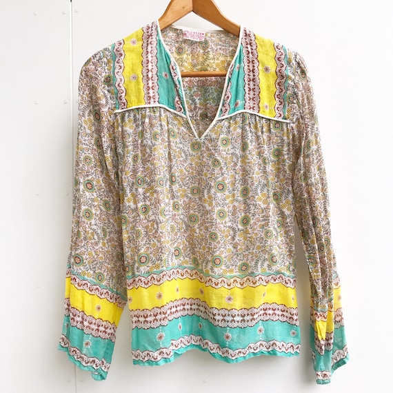 1970s indian cotton gauze hippie blouse