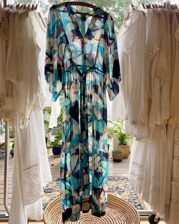 Japanese Cotton Voile Kimono Style 70s Dress Etsy