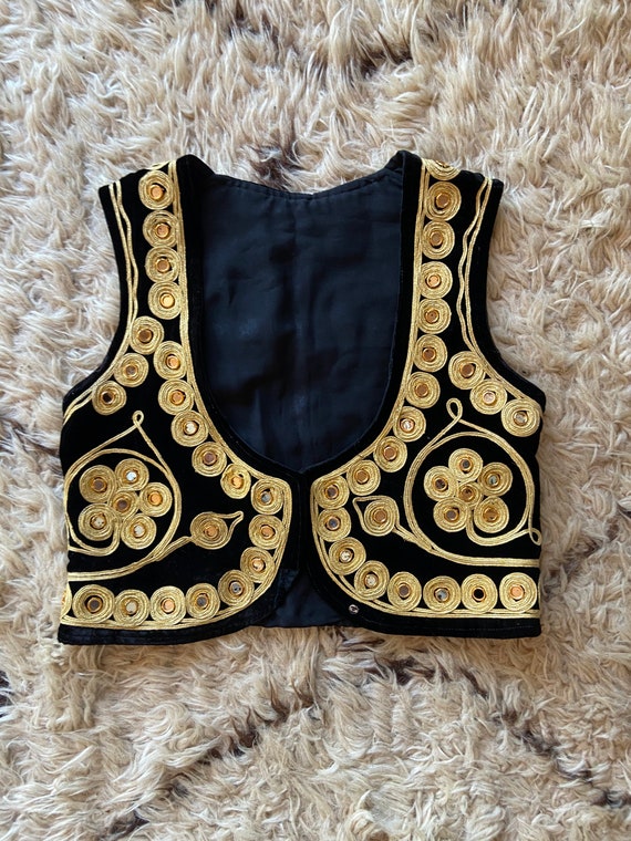 1970s black silk velvet waistcoat with gold mirro