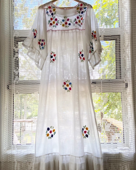 1970s folk embroidered cotton maxi dress
