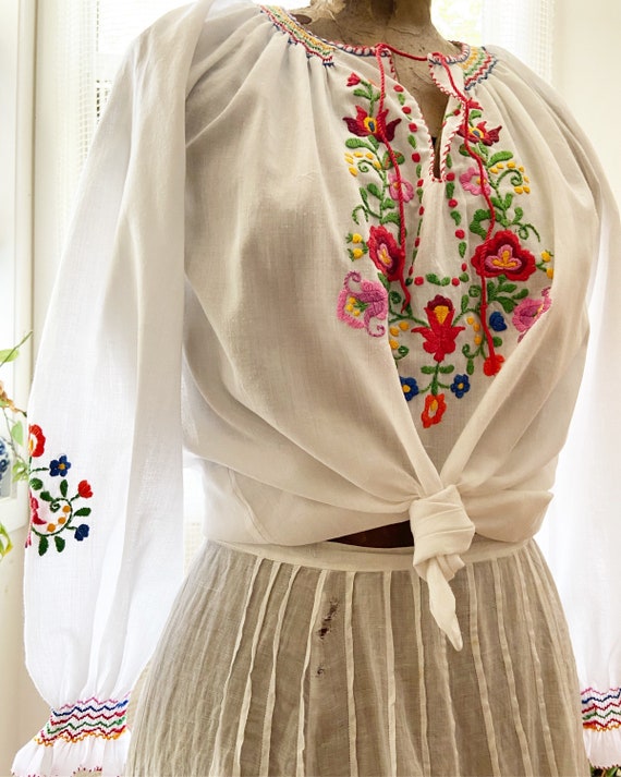 Vintage cotton Hungarian folk embroidered blouse