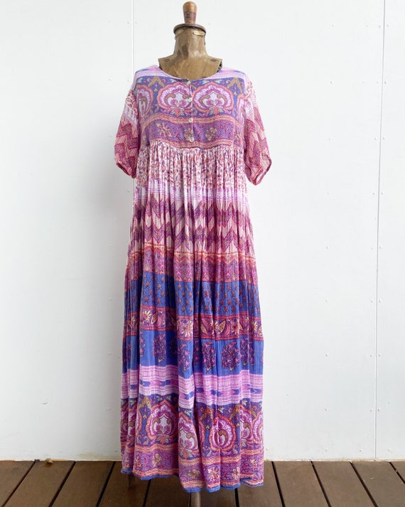 Indian cotton gauze block print maxi dress