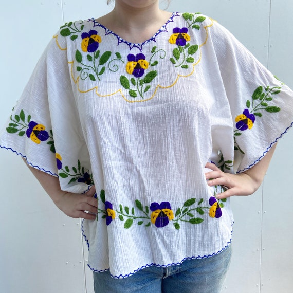 1970s cotton gauze folk embroidered butterfly slee