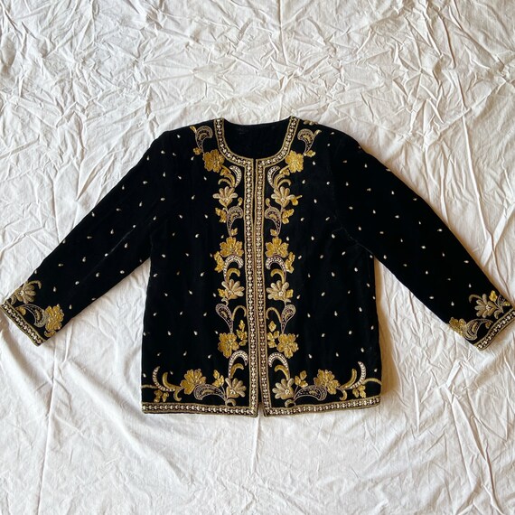 Black velvet beaded embroidered jacket.
