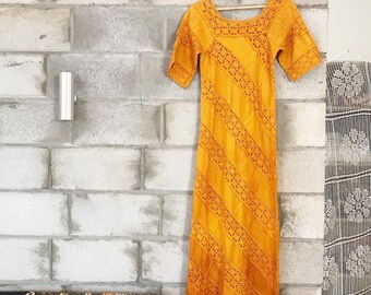 1970s mexican crochet pintuck festival dress