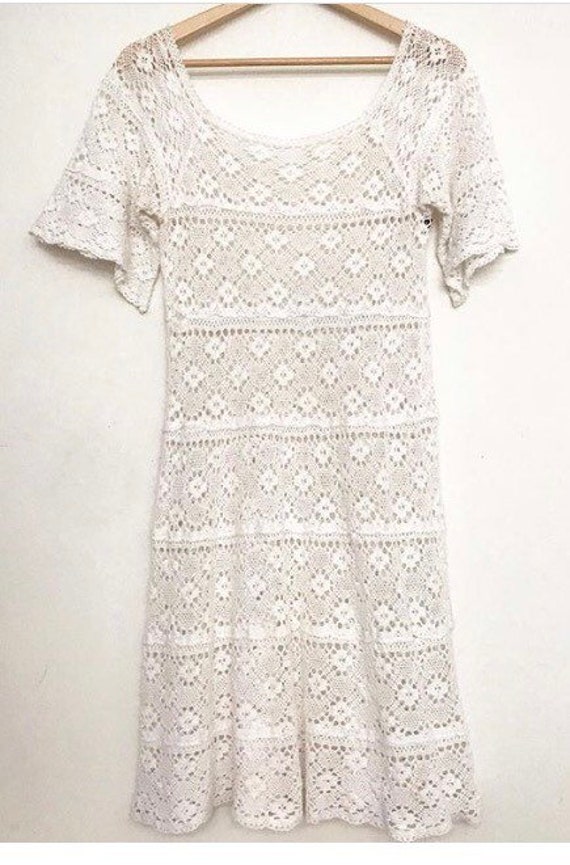 1970s crochet lace mexican wedding dress