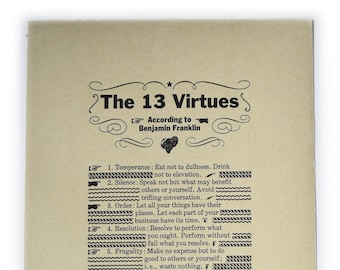 The 13 Virtues of Ben Franklin, letterpress print, 2nd Edition