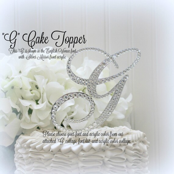 Gems Gold Silver Initial Cake Topper Bling Cake Toppers Rhinestones Cake Crystal cake topper Monogram Wedding Cake Topper Letters A-Z
