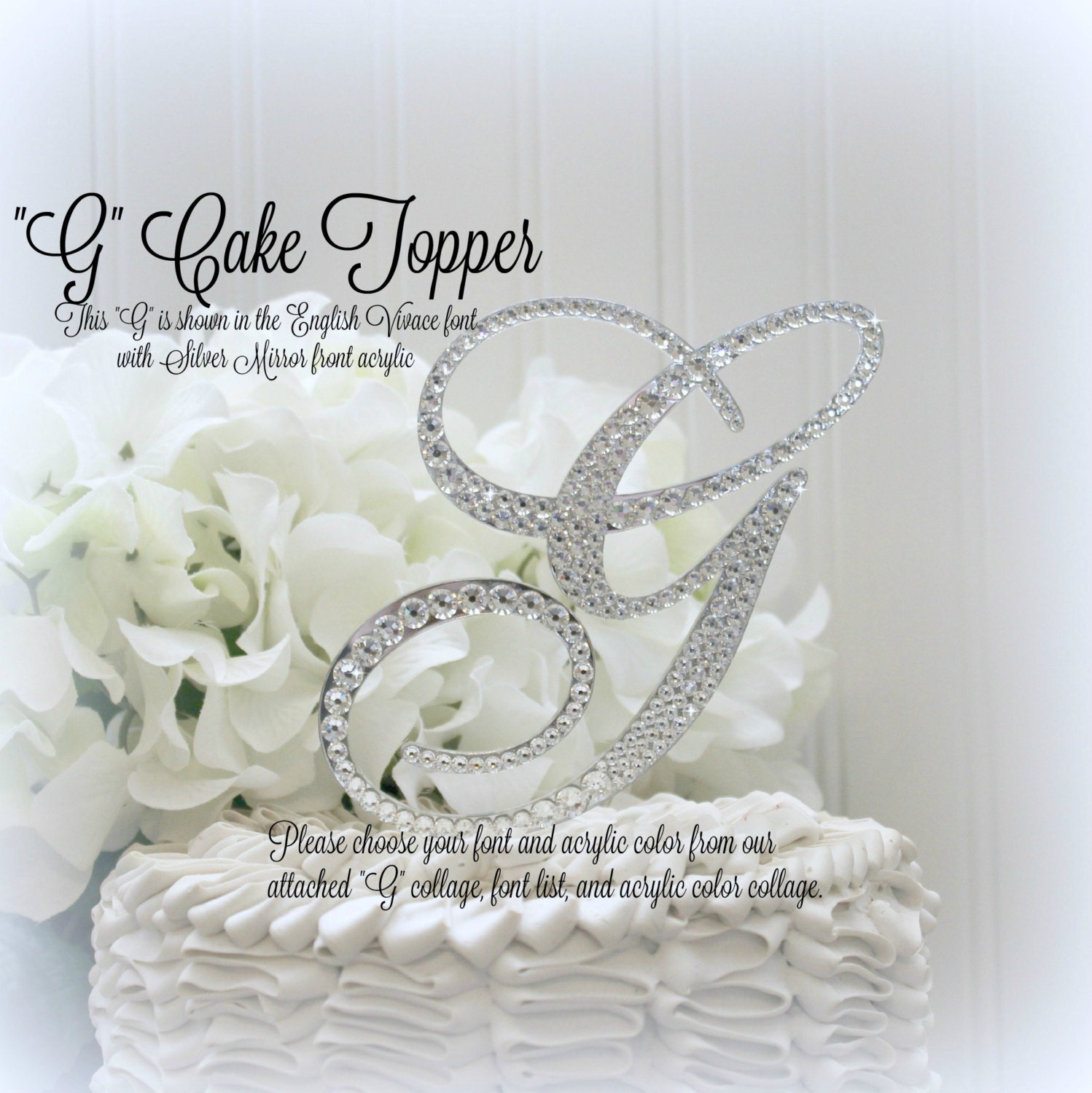 Rhinestone Silver Crystal Covered Monogram Letter Initial Wedding Cake Topper 