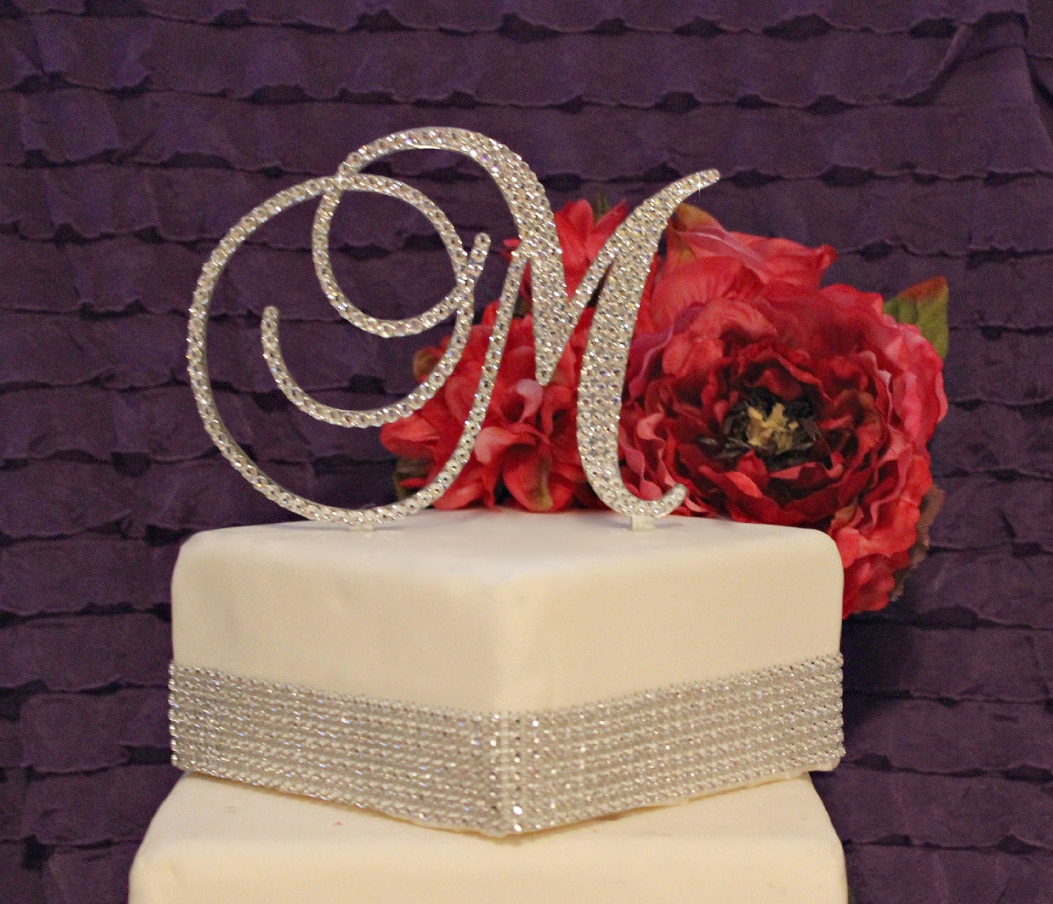 5 Monogram Wedding Cake Topper Initial With Swarovski Etsy